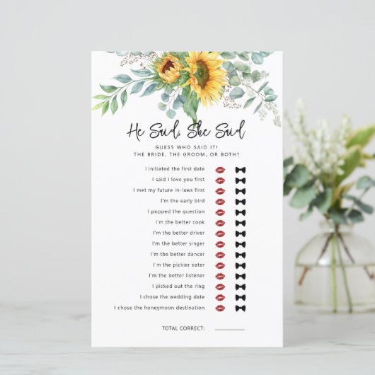 Sonnenblume, sagte er, sie sagte Brautparty-Spiel (Stehend Vorderseite)