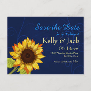 Sonnenblume/Save the Date blaue Hochzeit Ankündigungspostkarte