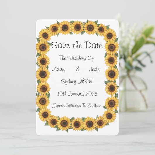 Sonnenblume Save the Date Einladung (Stehend Vorderseite)