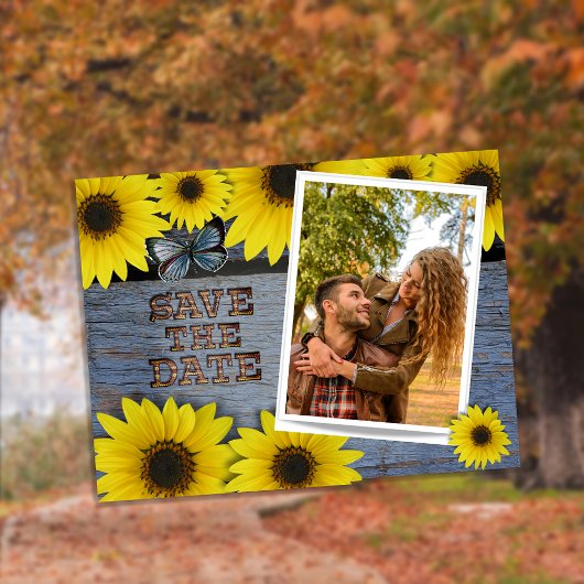 Sonnenblume Save the Date Hochzeit | Classic Blue Ankündigungspostkarte