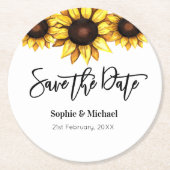 Sonnenblume Save the Date Hochzeit Runder Pappuntersetzer (Vorderseite)