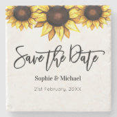 Sonnenblume Save the Date Hochzeit rustikal Steinuntersetzer (Vorderseite)