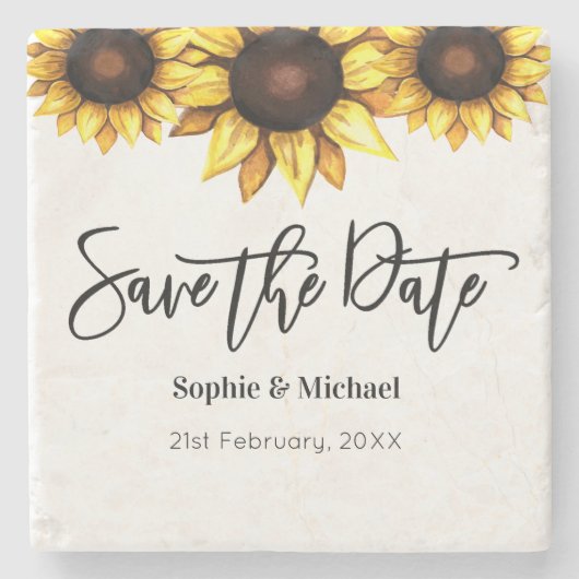 Sonnenblume Save the Date Hochzeit rustikal Steinuntersetzer (Vorderseite)