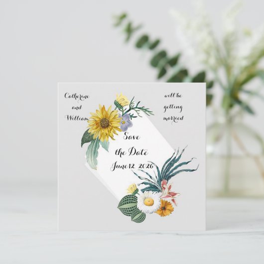 Sonnenblume Save the Date Hochzeitsankündigung (Stehend Vorderseite)