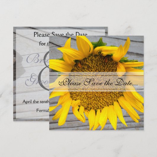 Sonnenblume Save the Date mit Barnholz (Vorne/Hinten)
