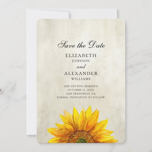 Sonnenblume Save the Date. Rustikale Hochzeit. Lan Date (Vorderseite)