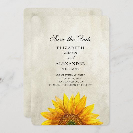 Sonnenblume Save the Date. Rustikale Hochzeit. Lan Save The Date (Vorne/Hinten)
