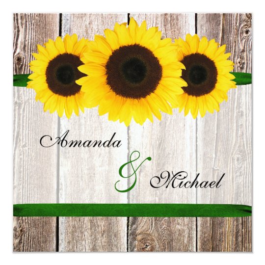 Sonnenblume Scheunen Holzerne Grune Band Hochzeit Einladung Zazzle De