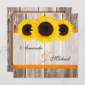 Sonnenblume-Scheunen-hölzerne orange Band-Hochzeit Einladung (Vorne/Hinten)