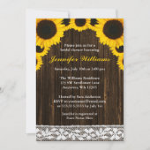 Sonnenblume-Scheunen-hölzernes Spitze-Brautparty Einladung (Vorderseite)
