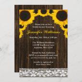 Sonnenblume-Scheunen-hölzernes Spitze-Brautparty Einladung (Vorne/Hinten)