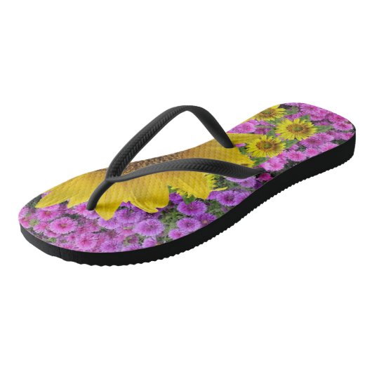 Sonnenblume Schmetterling Flip Flops Badesandalen (Schrägansicht)