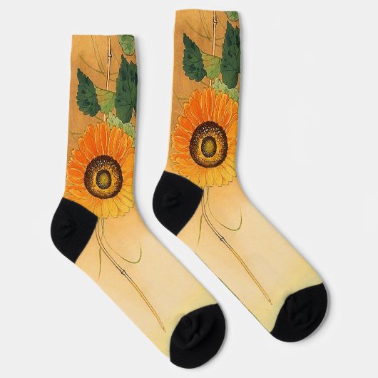 SONNENBLUME, SCHMETTERLING, GRÜNE BLÄTTER Japanisc Socken (Rechts)