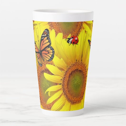 Sonnenblume Schmetterling Lady Bug Latte Tasse (Vorderseite)