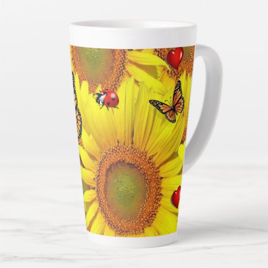 Sonnenblume Schmetterling Latte Tasse (Rechte Ecke)