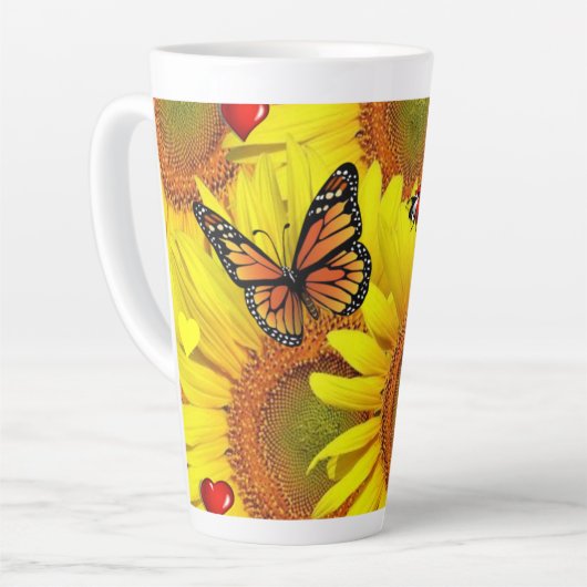 Sonnenblume Schmetterling Latte Tasse (Linke Ecke)