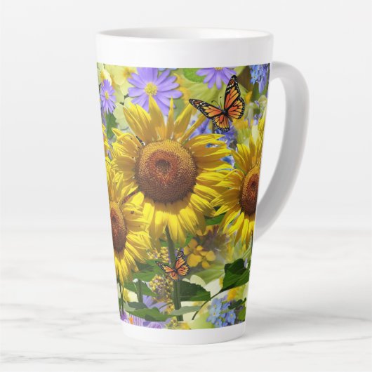 Sonnenblume Schmetterling Latte Tasse (Rechte Ecke)