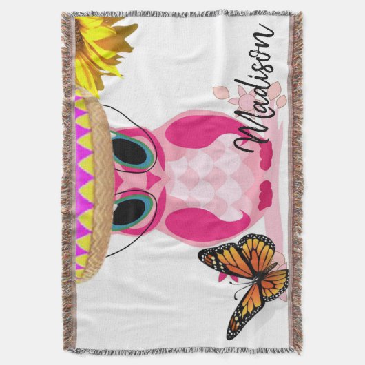Sonnenblume Schmetterling Owl Throw Blanke Decke (Vorderseite Vertikal)