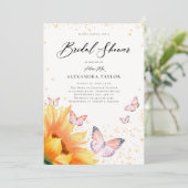 Sonnenblume Schmetterling Pink Gold Rustikales Bra Einladung (Stehend Vorderseite)
