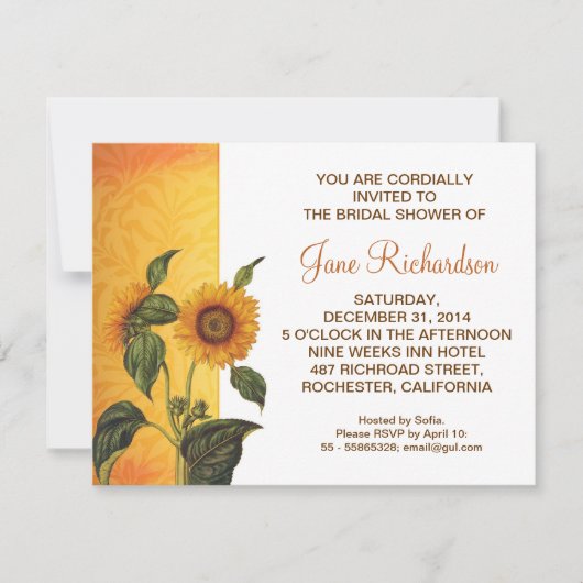 Sonnenblume schöne Brautdusche Einladungen (Vorderseite)