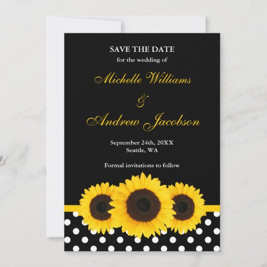 Sonnenblume Schwarz und Weiß Polka Dot Save the Da Date (Vorderseite)