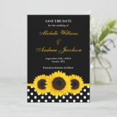 Sonnenblume Schwarz und Weiß Polka Dot Save the Da Date (Stehend Vorderseite)