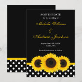 Sonnenblume Schwarz und Weiß Polka Dot Save the Da Date (Vorne/Hinten)