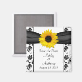 Sonnenblume Schwarz-weiß Damask Hochzeit Save the  Magnet (Vorderseite/Rückseite)