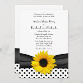 Sonnenblume Schwarz-weiß Polka Dot Ribbon Wedding Einladung (Vorne/Hinten)