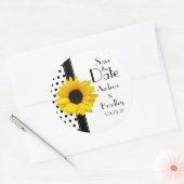 Sonnenblume Schwarz-weiß Polka Dot Save the Date Runder Aufkleber (Umschlag)