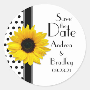 Sonnenblume Schwarz-weiß Polka Dot Save the Date Runder Aufkleber