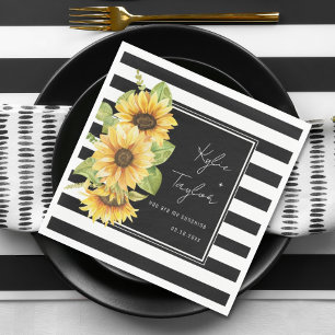 Sonnenblume Schwarz & Weiß Streifen Hochzeit oder  Serviette
