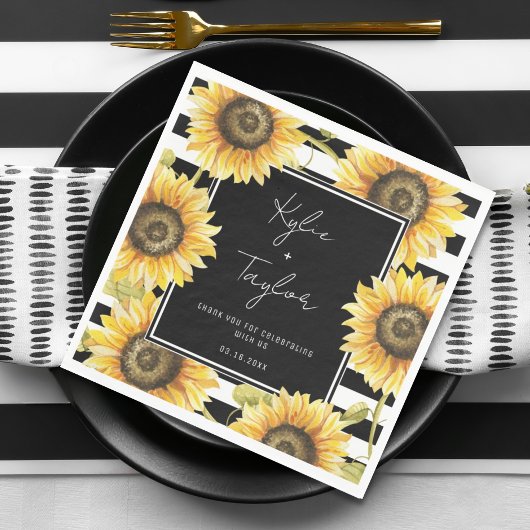 Sonnenblume Schwarz & Weiß Streifen Hochzeit oder Serviette