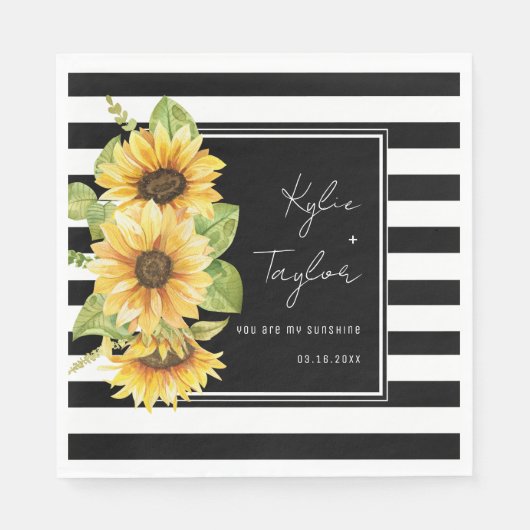 Sonnenblume Schwarz & Weiß Streifen Hochzeit oder  Serviette (Vorderseite)