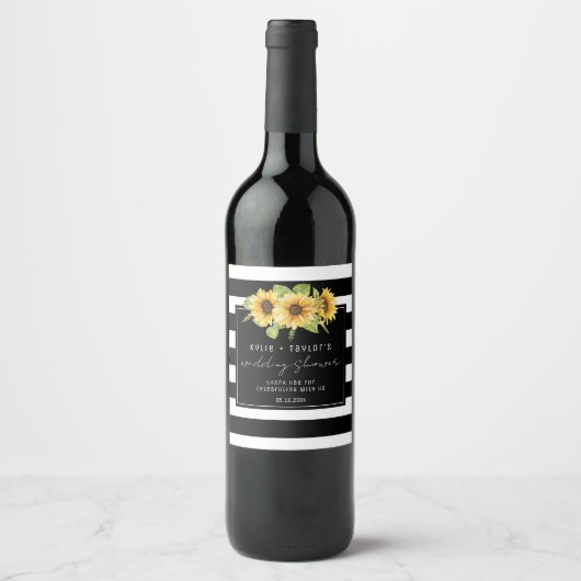 Sonnenblume Schwarz-weiß Streifen Joint Polteraben Weinetikett (Vorderseite)