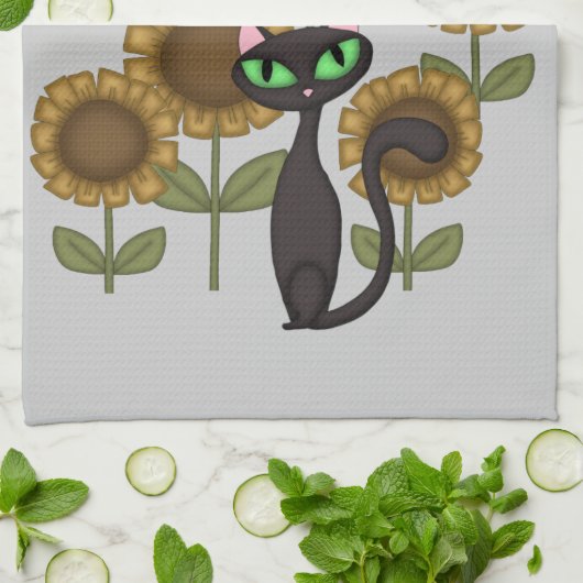 Sonnenblume-schwarze Katze Handtuch (Gefaltet)