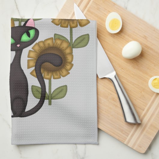 Sonnenblume-schwarze Katze Handtuch (Viertel Falte)