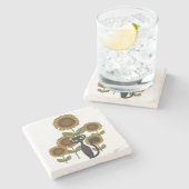 Sonnenblume-schwarze Katze Steinuntersetzer (Seitenansicht)