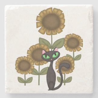 Sonnenblume-schwarze Katze Steinuntersetzer