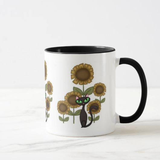 Sonnenblume-schwarze Katze Tasse (Rechts)