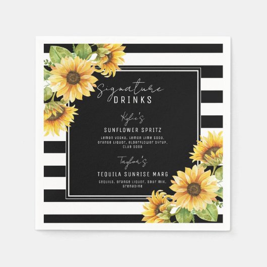 Sonnenblume Schwarzer Streifen Signature Drinks Ho Serviette (Vorderseite)