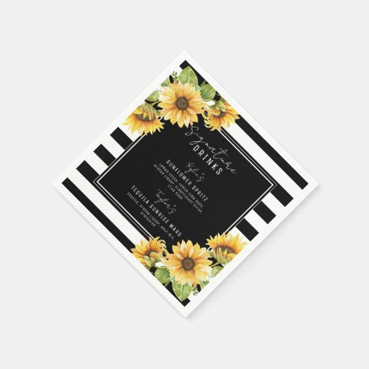 Sonnenblume Schwarzer Streifen Signature Drinks Ho Serviette (Ecke)