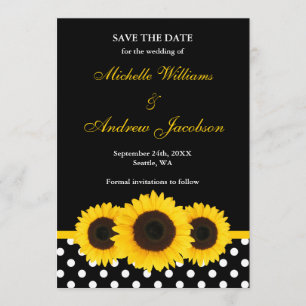 Sonnenblume-Schwarzweiss-Polka-Punkt Save the Date