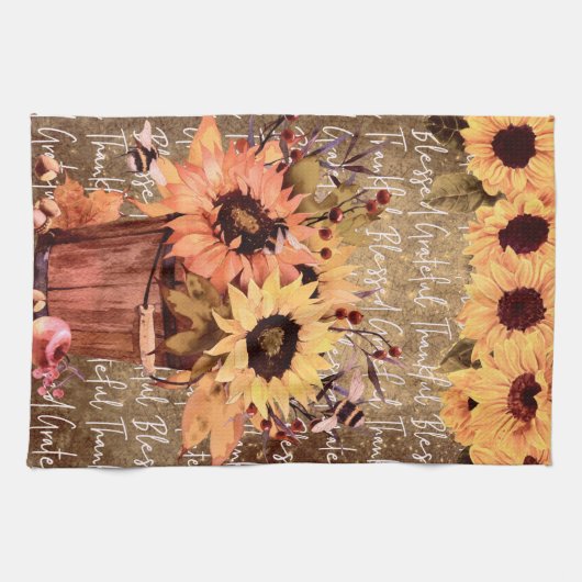 Sonnenblume Segnungen Dankbarkeit Erntedank Geschirrtuch (Horizontal)