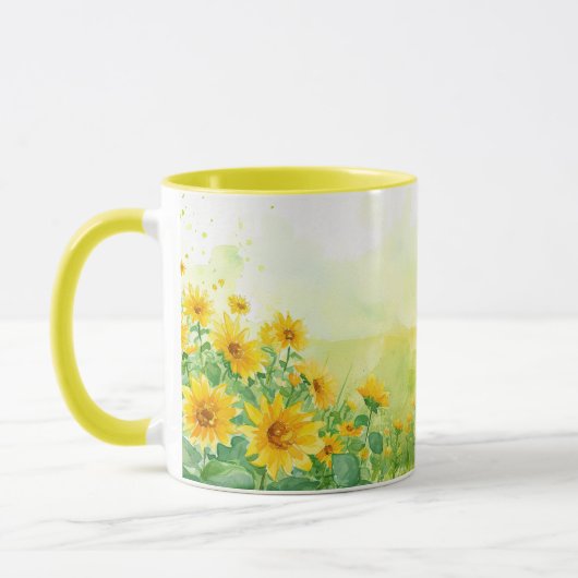Sonnenblume Serenade Wasserfarbe Tasse Kaffee (Links)