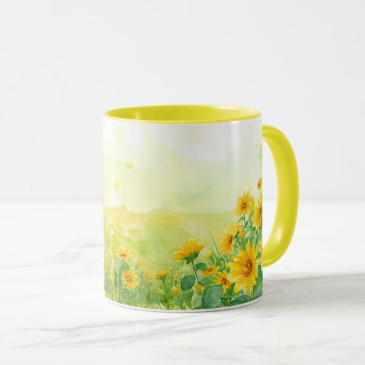 Sonnenblume Serenade Wasserfarbe Tasse Kaffee (VorderseiteRechts)