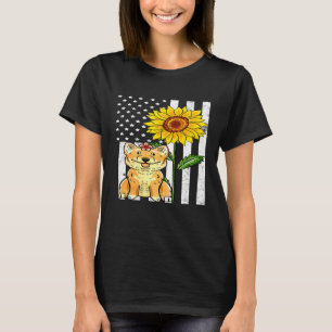 Sonnenblume Shiba Inu US-Flagge Niedlicher Hund Ti T-Shirt
