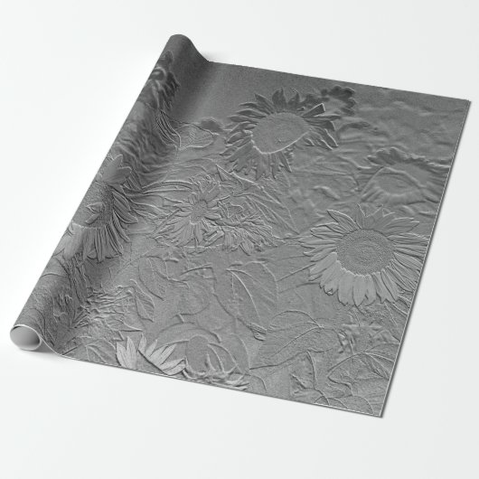 Sonnenblume Silver Grau Floral Design Decoupage Geschenkpapier (Ungerollt)