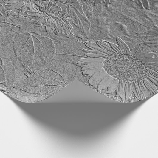 Sonnenblume Silver Grau Floral Design Decoupage Geschenkpapier (Ecke)