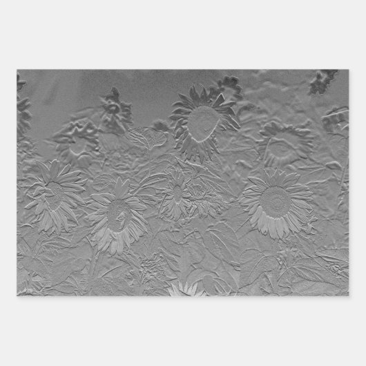 Sonnenblume Silver Grau Floral Design Decoupage Geschenkpapier Set (Vorderseite 3)